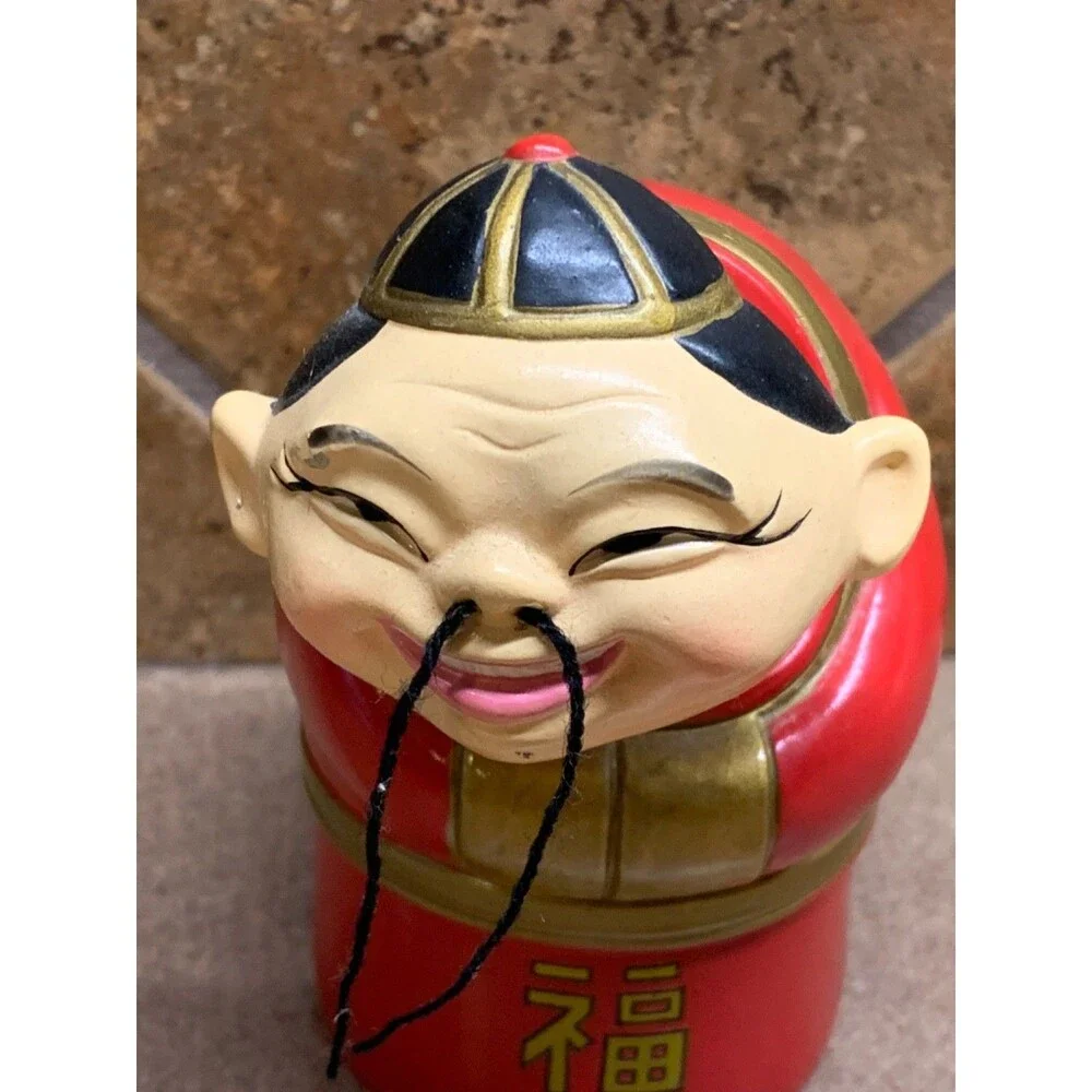 Vintage Bobble Head Nodder Bank Asia Japanese Wooden Ceramic Shelf Sitter - Picture 2 of 16